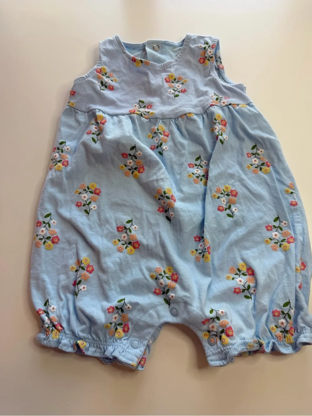 Carter's Light Blue Floral and Light Pink Heart Romper Set